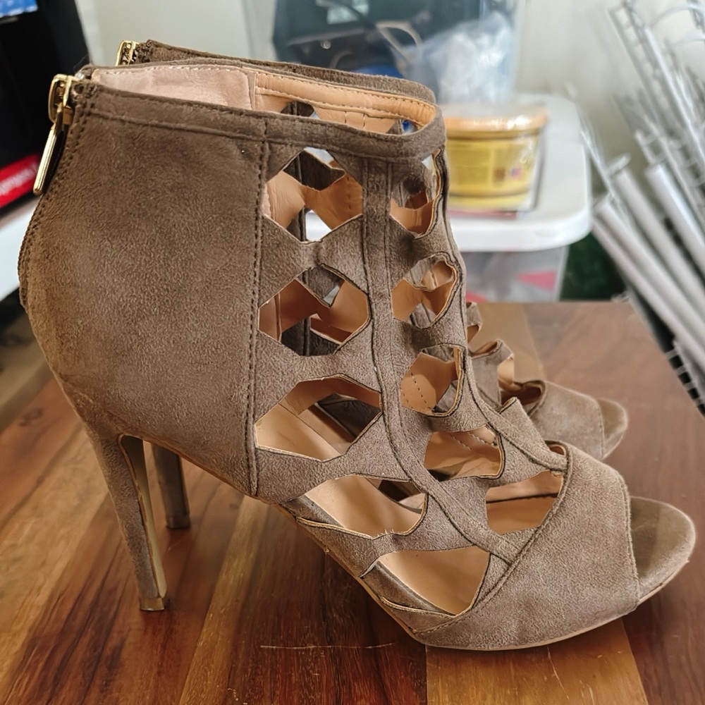 Tan Stiletto Heels with Lace-Up Design